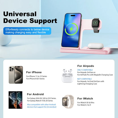3 In 1 Magnetic Wireless Charger Stand 15W Fast Charging Dock Station Multiple Devices for iPhone 15 14 13 8 Apple Watch Airpods
