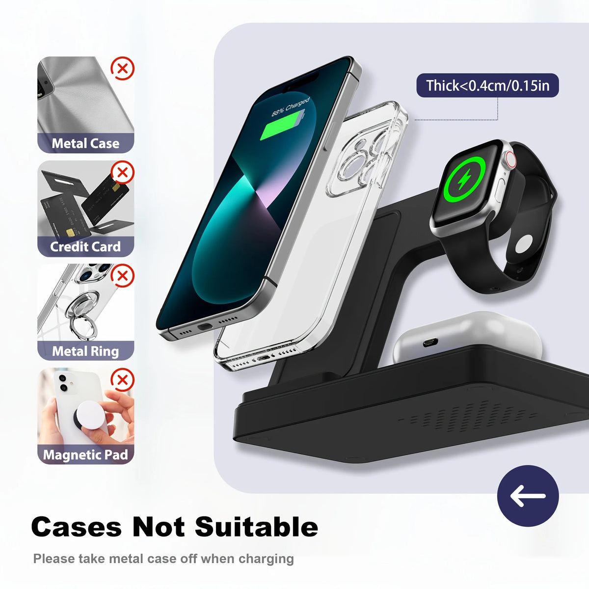 3 In 1 Magnetic Wireless Charger Stand 15W Fast Charging Dock Station Multiple Devices for iPhone 15 14 13 8 Apple Watch Airpods